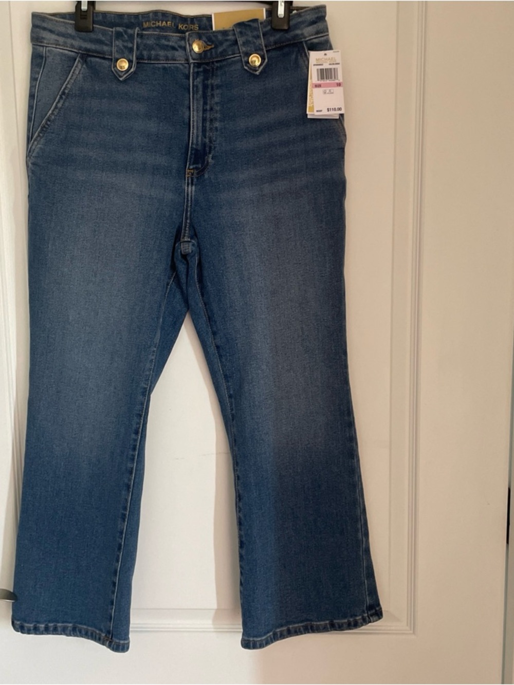 Michael Kors Women Sz 10 Blue Selma Crop Flare Leg Denim Jeans Pant 99% Cotton